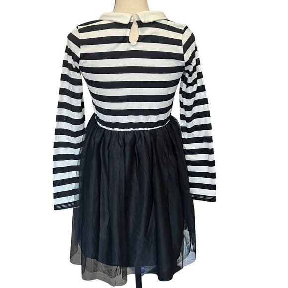 Cat & Jack Long Sleeve Girls XL-14 Black/White Striped Dress with Tulle NWOT - Picture 2 of 6